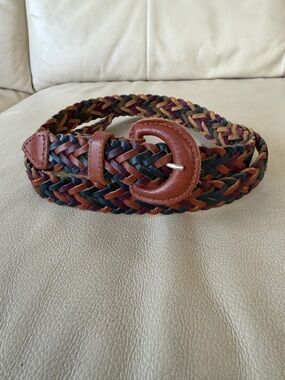 vintage-style multi-colored woven braided leather belt, size L